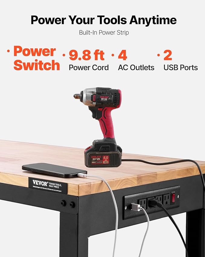 VEVOR Adjustable Workbench, 48 x 20-inch Heavy Duty Work Bench - Image 4