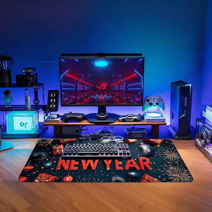 Happy New Year Gaming Mouse Pad 31.5"x11.8"Desk Mat Anti-Slip Rubber Base & - Image 9