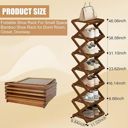 YYW Flat Bamboo Shoe Rack for Entryway, Installation-Free and Folding Vertical - Image 3