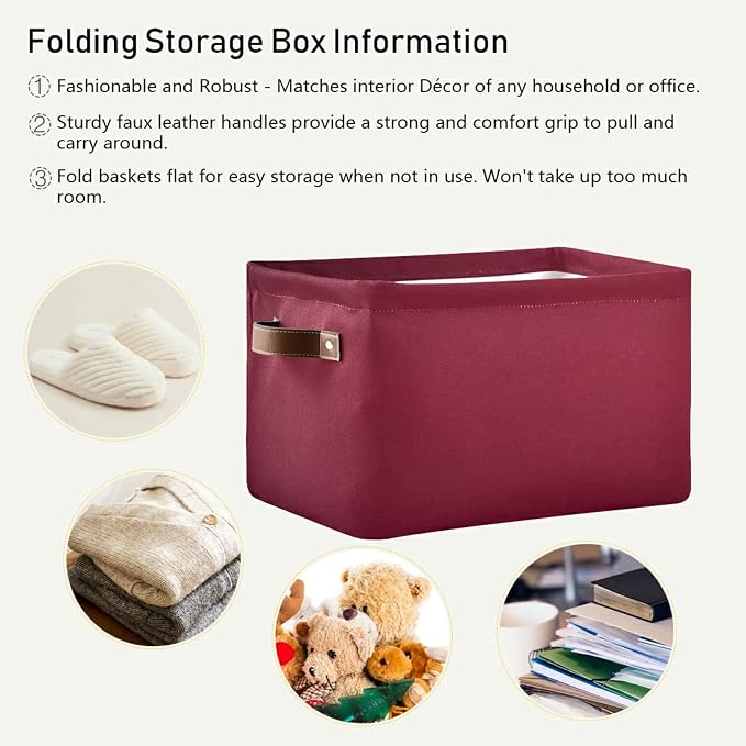 Burgundy Red Solid Color Foldable Storage Basket - Image 5