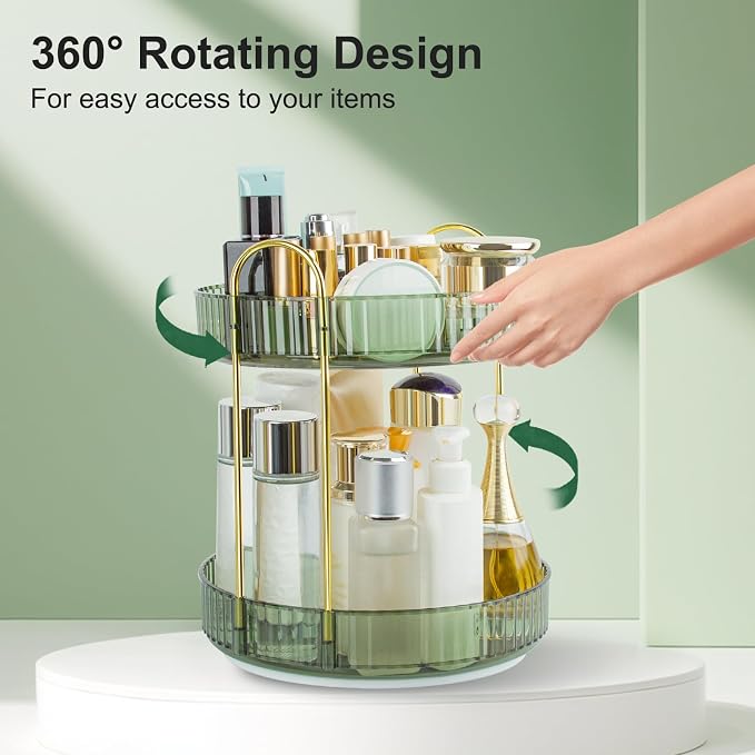 360 Rotating Makeup Organizer for Vanity, 2 Tier Perfume Skincare Organizers - Image 3