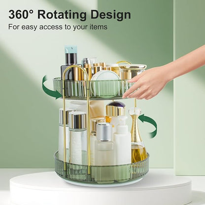 360 Rotating Makeup Organizer for Vanity, 2 Tier Perfume Skincare Organizers - Image 3