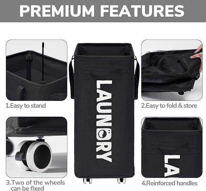 Goodpick Laundry Basket with Wheels, Collapsible Laundry Basket - Image 4