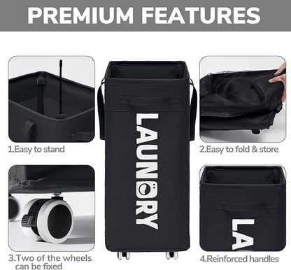 Goodpick Laundry Basket with Wheels, Collapsible Laundry Basket - Image 4