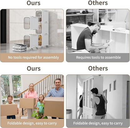 4 Tier Slim Bathroom Storage Cabinet, Foldable and Movable, ABS and PET - Image 9