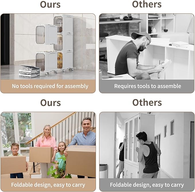2 Tier Slim Bathroom Storage Cabinet, Foldable and Movable, ABS and PET - Image 6