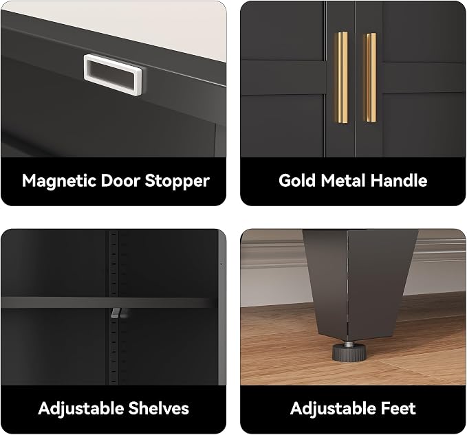 COFaR 71" Modern Pantry Cabinet in Black, 5-Tier Storage Cabinet - Image 6