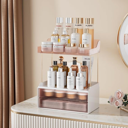 Delamu Bathroom Organizers and Storage, 2 Tier 2 Drawer Makeup Organizer - Image 3