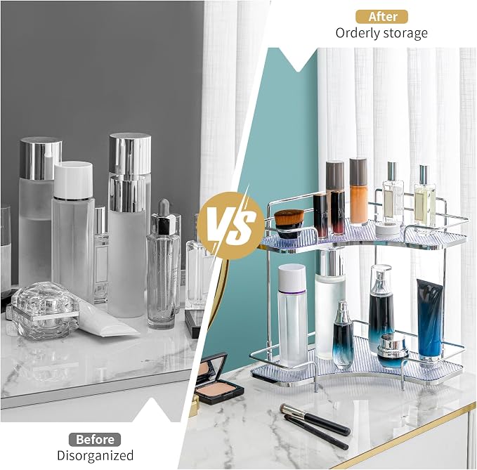 Seoneiro 2 Tier Corner Bathroom Counter Organizer, Cosmetic Skincare Organizer - Image 3