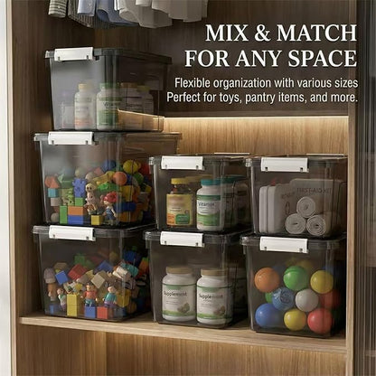 Plastic Storage Bins with Lids, 2 Pack Mixed Sizes Clear Black with Lid - Image 4