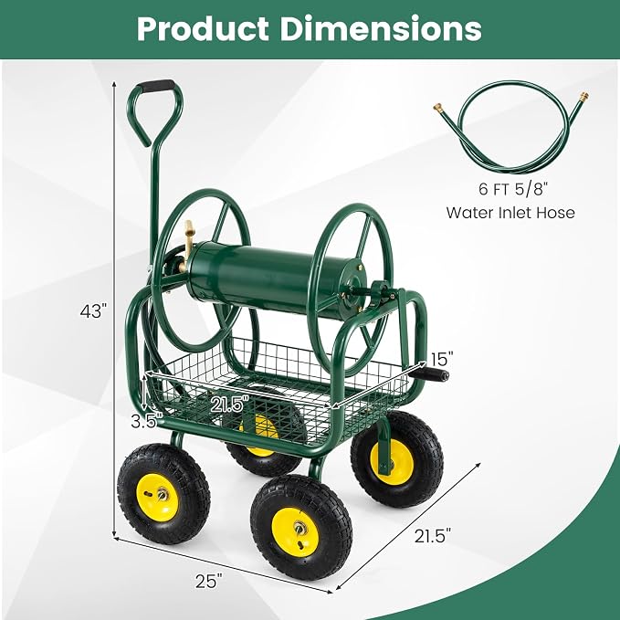 Goplus Garden Hose Reel Cart, 300ft 5/8" or 350ft of 1/2" Large Capacity - Image 9