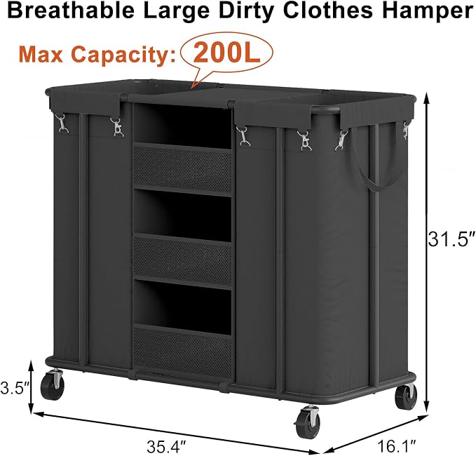 WOWLIVE Laundry Sorter 2 Section 200L Rolling Laundry Hamper - Image 3