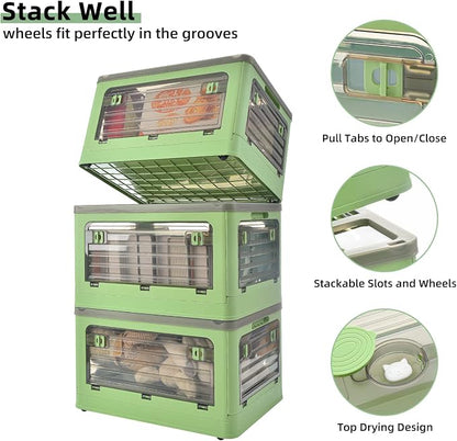32Qt Plastic Storage Bins with Lid, Collapsible Storage Bins with Wheels - Image 3