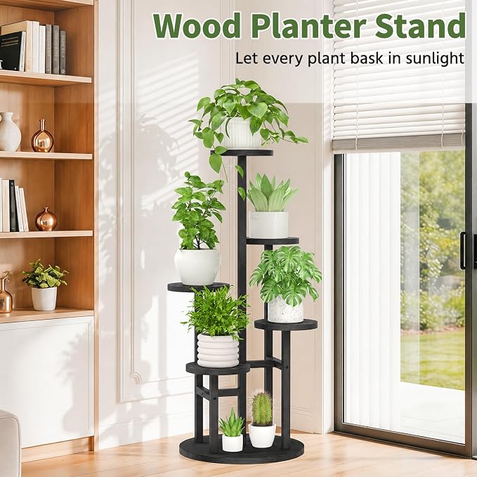 LASZOLA 5 Tiered Wood Plant Stand Indoor Corner, Flower Holder Rack Tall - Image 6