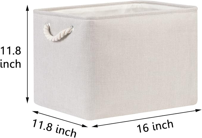 Bidtakay Large Fabric Storage Bins Beige Linen Closet Organizers Set of 2 - Image 6
