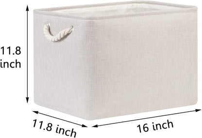 Bidtakay Large Fabric Storage Bins Beige Linen Closet Organizers Set of 2 - Image 6