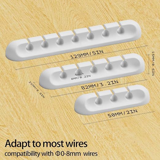 USB Cable Organizer Clips Cord Holder, 10 Packs White Self Adhesive Desk Cord - Image 2