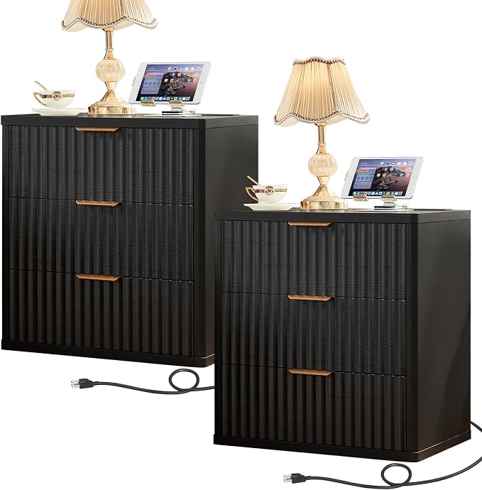 LEYAOYAO 23" Wide Fluted Farmhouse Night Stand Set of 2 by LEYAOYAO-Findtheshiningpointofyourideallife%EF%BC%81