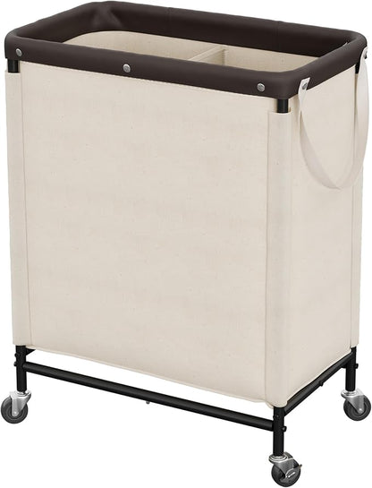 StorageWorks 2 Section Laundry Hamper, 100L Beige Sorter Cart by StorageWorks