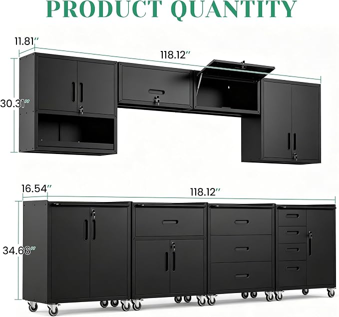 8-Piece Heavy Duty Steel Garage Cabinet System | All-in-One Modular Garage - Image 2