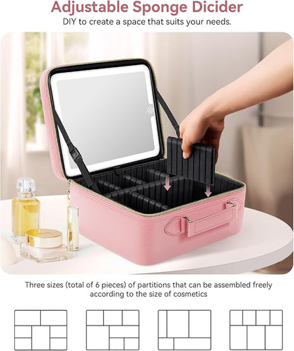 JUSRON Travel Makeup Bag With LED Mirror, Train Case with Light up Mirror - Image 4