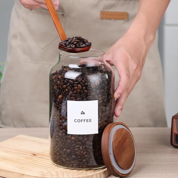 2 PCS Large Glass Jar with Airtight Wooden Lid Clear Glass Canisters with Spoon - Image 6