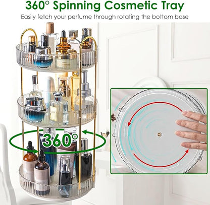 360° Rotating Makeup Organizer for Vanity, 3 Tier Spinning Perfume Cosmetic - Image 2