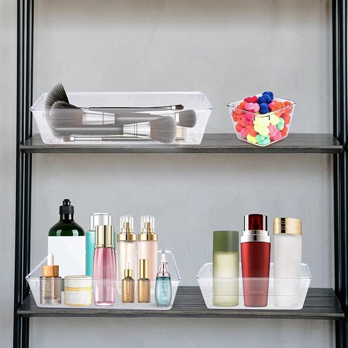 4 PCS Clear Plastic Drawer Organizer, Desk Drawer Divider Organizers and - Image 2