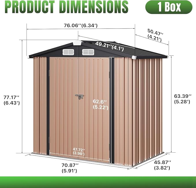 Aoxun 6'x4' Outdoor Metal Storage Shed - Image 7