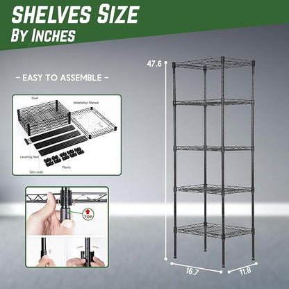 PayLessHere 5-Tier Adjustable Wire Shelf 12" W x 17" D x 48" H Max Load 750 lbs - Image 3