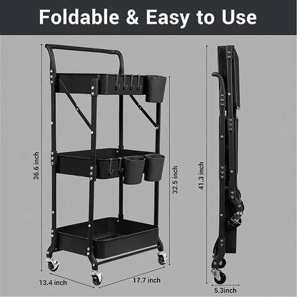 3 Tier Foldable Rolling Cart - Image 2