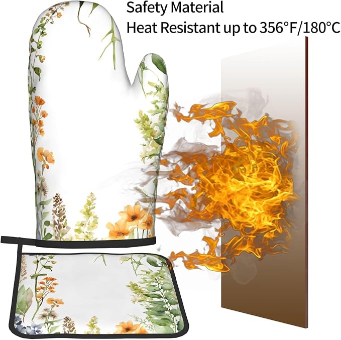Springtime Herb Garden Gloves and Mats Set-Heat-Resistant Kitchen Gloves and - Image 4