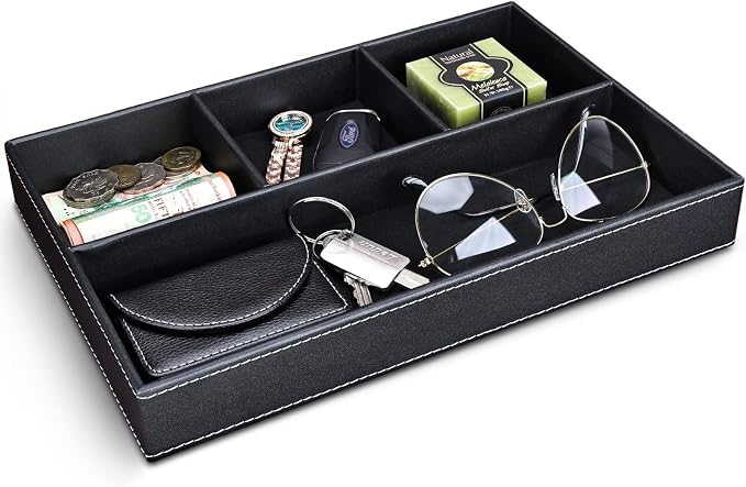 GORESE Faux Leather Valet Tray for Men, Stackable Jewelry Trays Drawer by GORESE