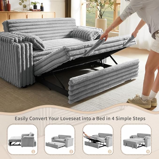 hansones 68.11" Corduroy Sleeper Chair Bed - Image 6