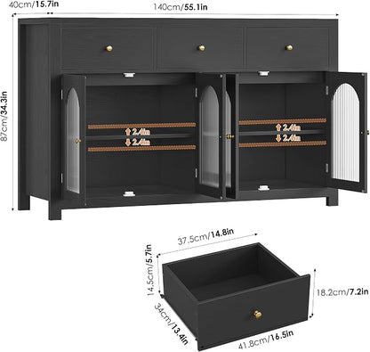 FINETONES Buffet Cabinet with Storage, 55.1" Large Sideboard Buffet Farmhouse - Image 3