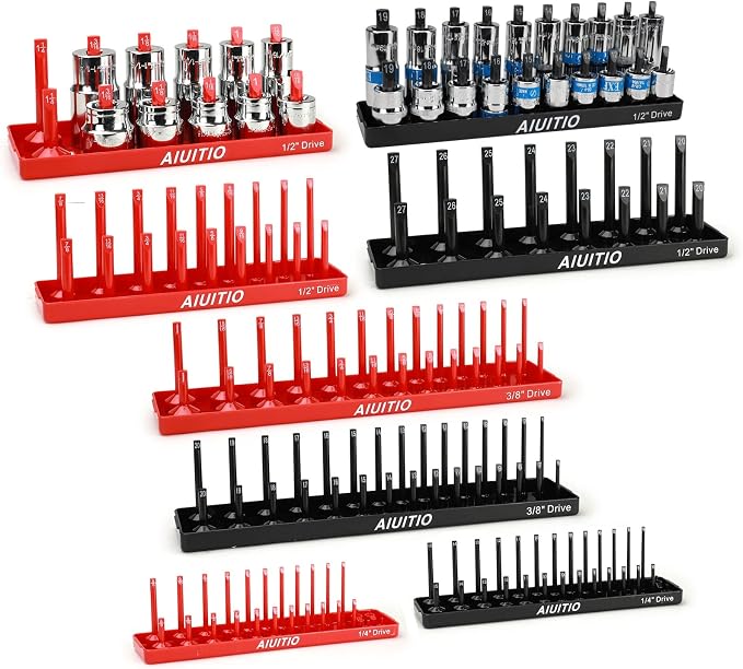 8 Piece Metric & SAE Socket Organizer Tray Set, 3/8-Inch & 1/2-Inch Drive by AIUITIO