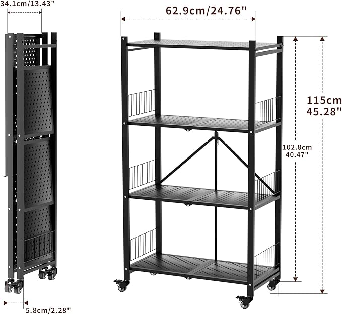 Folding Storage Shelves, 4-Tier Metal Foldable Shelf Shelving Rack Organizer On - Image 2