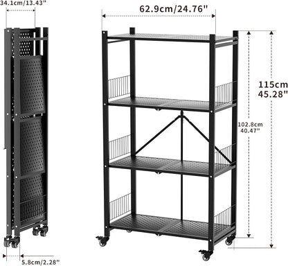 Folding Storage Shelves, 4-Tier Metal Foldable Shelf Shelving Rack Organizer On - Image 2