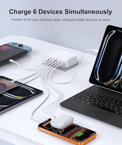 Fast Charger Block, GaN 6 Port USB C Charging Station Hub Cube, 100W Multiport - Image 5