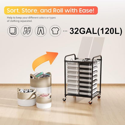 120L Laundry Sorter 2 Section, Rolling Laundry Basket - Image 6