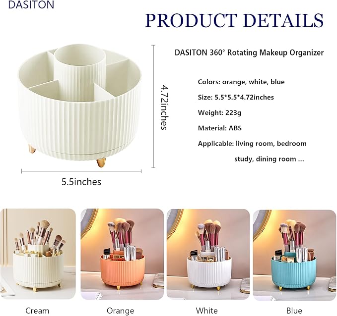 DASITON Large Capacity Makeup Brush Holder, 360° Rotating Makeup Organizer - Image 6