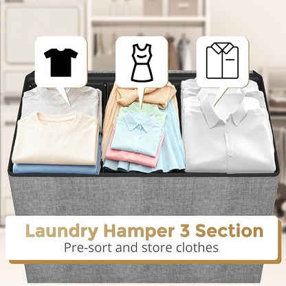 180L Laundry Hamper 3 Section, Large Laundry Basket - Image 3