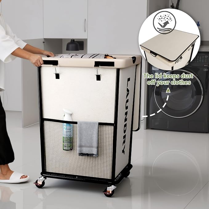 Laundry Hamper with Wheels and Lid, 150L Heavy Duty Rolling Laundry Basket - Image 7