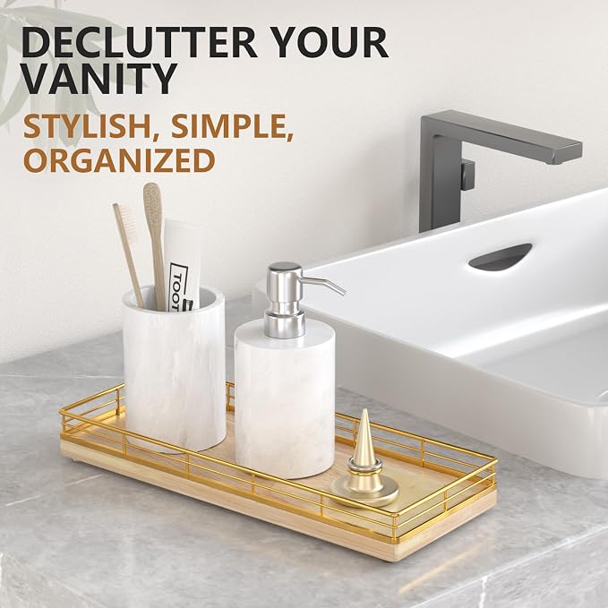 Bathroom Tray for Counter Top Organizer – Oak Wood Vanity Tray - Image 3