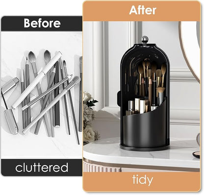 Makeup Brush Holder with Lid 360 Rotating Clear Dustproof Make Up Organizers - Image 3