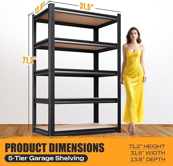 5-Tier Garage Shelving Heavy Duty Storage Shelves, Adjustable Shelving Unit - Image 3