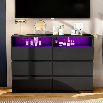 Vipbear 47.2" Black Dresser 6 Drawer - Image 8