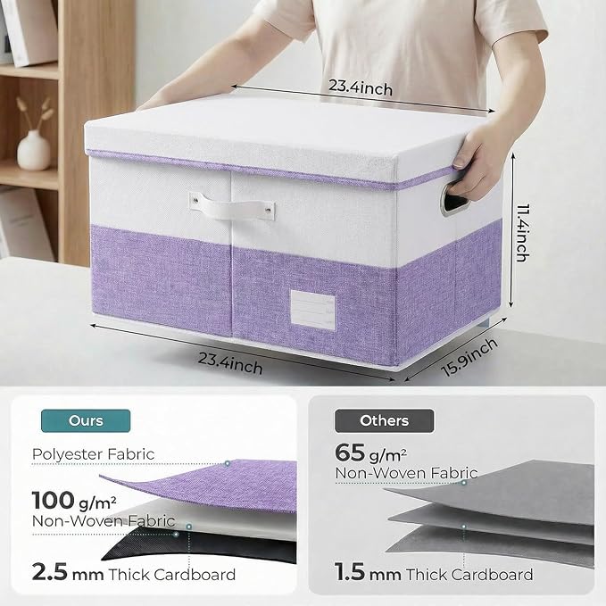 PRANDOM Storage Bins with Lids Linen Fabric Foldable Storage Boxes Organizer - Image 3