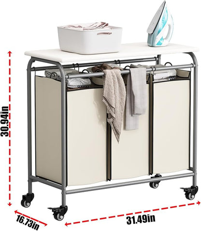 LINZINAR 3 Bag Laundry Basket Sorter Heavy Duty Rolling Lockable Wheels Laundry - Image 6