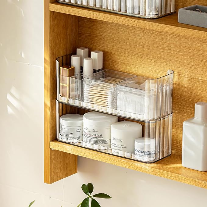 2-Tier Stackable Medicine Cabinet Organizer Shelves, Cotton Swab Holder by MORNITE